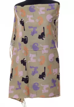 Esarfa casmir cu imprimeu pisicute jucause pe fond capucino imagine