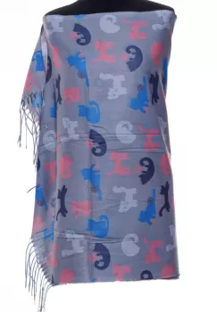 Esarfa casmir cu imprimeu pisicute jucause pe fond gri imagine