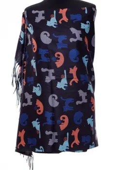 Esarfa casmir cu imprimeu pisicute jucause pe fond negru imagine