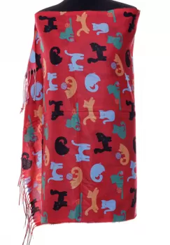 Esarfa casmir cu imprimeu pisicute jucause pe fond rosu imagine