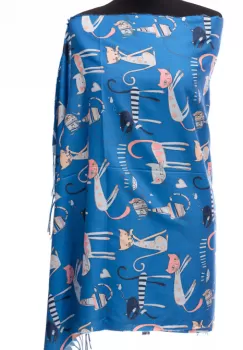 Esarfa casmir cu imprimeu pisicute si inimioare pe fond albastru imagine