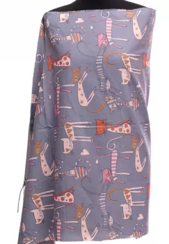 Esarfa casmir cu imprimeu pisicute si inimioare pe fond gri imagine