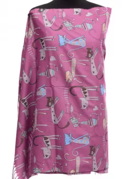 Esarfa casmir cu imprimeu pisicute si inimioare pe fond roz inchis imagine