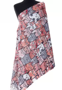 Esarfa casmir cu pisici cu ochi mari predominant roz si gri imagine