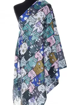 Esarfa casmir cu pisici multicolore cu ochi mari imagine