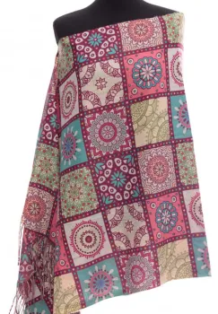 Esarfa casmir dreptunghiulara cu patrate modele marocane in nuante bordo imagine