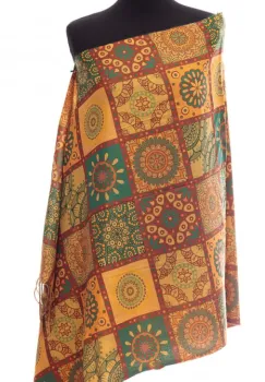 Esarfa casmir dreptunghiulara cu patrate modele marocane predominant mustar imagine