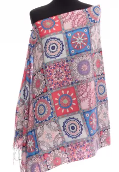 Esarfa casmir dreptunghiulara cu patrate modele marocane predominant rosu imagine