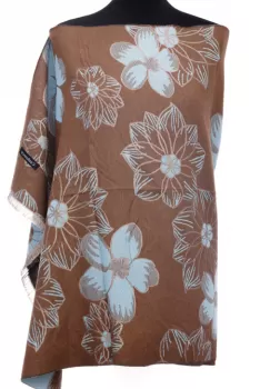 Esarfa casmir dubla fata cu flori mari bleu pe fond maroniu imagine