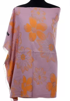 Esarfa casmir dubla fata cu flori mari portocalii pe fond lila imagine