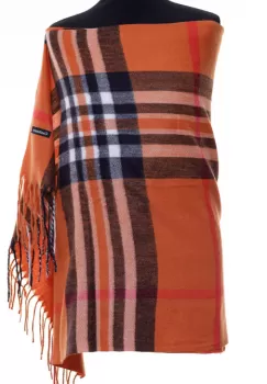 Esarfa casmir unisex cu carouri pe fond portocaliu imagine