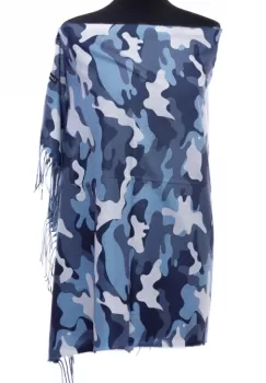 Esarfa casmir unisex cu imprimeu army pe fond albastru imagine