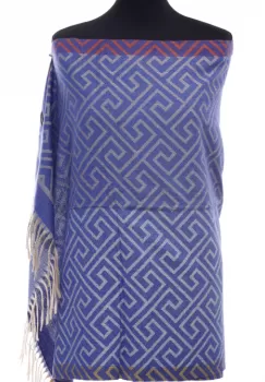 Esarfa casmir unisex cu imprimeu geometric pe fond albastru imagine