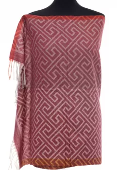 Esarfa casmir unisex cu imprimeu geometric pe fond bordo imagine