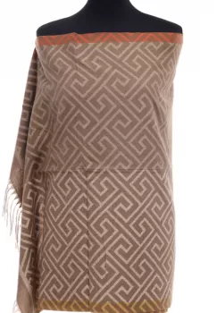 Esarfa casmir unisex cu imprimeu geometric pe fond capucino imagine