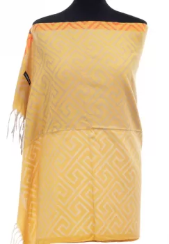 Esarfa casmir unisex cu imprimeu geometric pe fond galben imagine