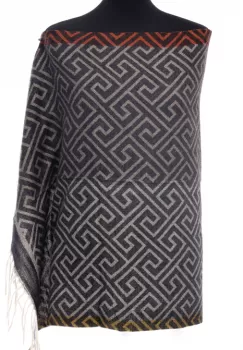 Esarfa casmir unisex cu imprimeu geometric pe fond negru imagine