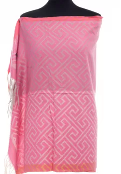 Esarfa casmir unisex cu imprimeu geometric pe fond roz imagine