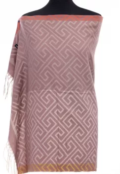 Esarfa casmir unisex cu imprimeu geometric pe fond roz prafuit imagine