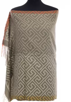 Esarfa casmir unisex cu imprimeu geometric pe fond verde kaki imagine