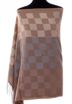 Esarfa casmir unisex cu imprimeu tabla de sah pe fond bej imagine