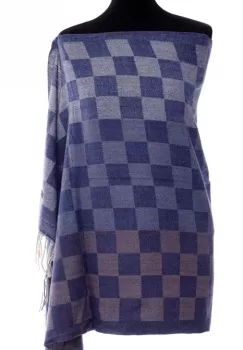 Esarfa casmir unisex cu imprimeu tabla de sah pe fond bleumarin imagine