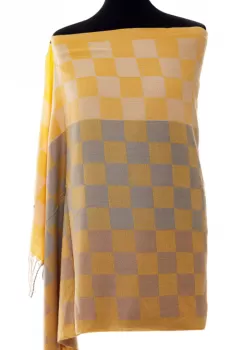 Esarfa casmir unisex cu imprimeu tabla de sah pe fond galben imagine