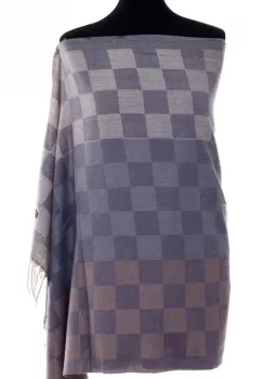 Esarfa casmir unisex cu imprimeu tabla de sah pe fond gri albastrui imagine