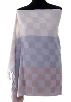 Esarfa casmir unisex cu imprimeu tabla de sah pe fond gri deschis imagine