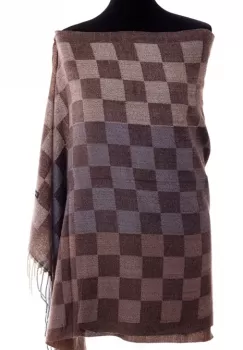 Esarfa casmir unisex cu imprimeu tabla de sah pe fond maron imagine