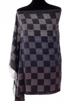 Esarfa casmir unisex cu imprimeu tabla de sah pe fond negru imagine