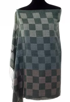 Esarfa casmir unisex cu imprimeu tabla de sah pe fond verde imagine