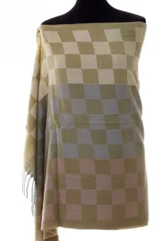 Esarfa casmir unisex cu imprimeu tabla de sah pe fond verde deschis imagine