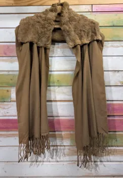 Esarfa cu blanita ecologica pe centru si franjuri decorative, camel imagine