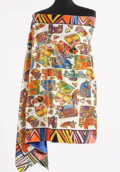 Esarfa cu doua fete, din matase, cu imprimeu diferite pisici tribale imagine