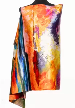 Esarfa cu doua fete, din matase, cu imprimeu pictural multicolor imagine