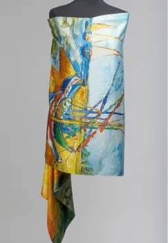 Esarfa cu doua fete, din matase, imprimata cu reproducere dupa Barci pe plaja de Van Gogh imagine