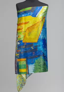 Esarfa cu doua fete, din matase, imprimata cu reproducere dupa Cafeneaua de Van Gogh imagine