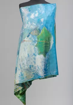 Esarfa cu doua fete, din matase, imprimata cu reproducere dupa Claude Monet Femeia cu umberala de soare imagine