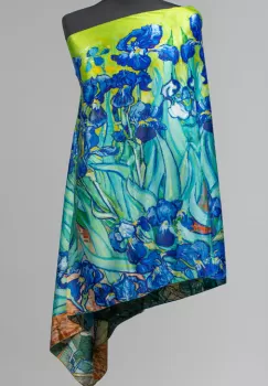 Esarfa cu doua fete, din matase, imprimata cu reproducere dupa Irisi - de Van Gogh imagine