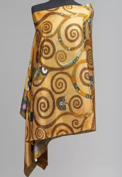 Esarfa cu doua fete, din matase, imprimata cu reproducere dupa Pomul Vietii - Gustav Klimt imagine