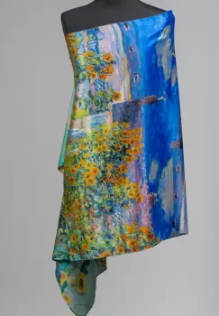 Esarfa cu doua fete, din matase, imprimata cu reproduceri dupa picturi celebre imagine