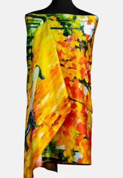 Esarfa cu doua fete, din matase, imprimata cu un peisaj de toamna imagine