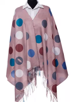 Esarfa din casmir cu buline multicolore pe fond roz prafuit imagine
