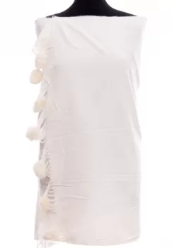 Esarfa din casmir cu ciucuri din blanita naturala, alba imagine