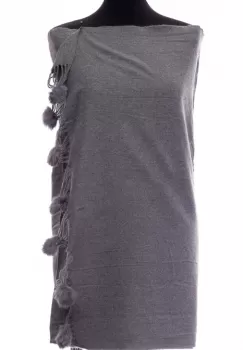 Esarfa din casmir cu ciucuri din blanita naturala, gri imagine