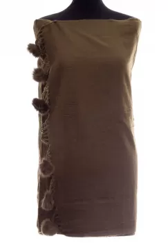 Esarfa din casmir cu ciucuri din blanita naturala, kaki imagine