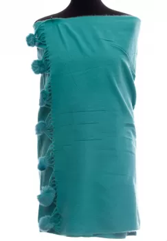 Esarfa din casmir cu ciucuri din blanita naturala, turcoaz imagine