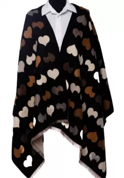 Esarfa din casmir cu dubla fata imperimeu cu inimi albe pe fond bleumarin imagine