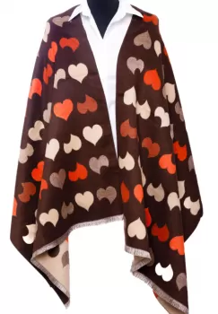 Esarfa din casmir cu dubla fata imperimeu cu inimi pe fond maro imagine